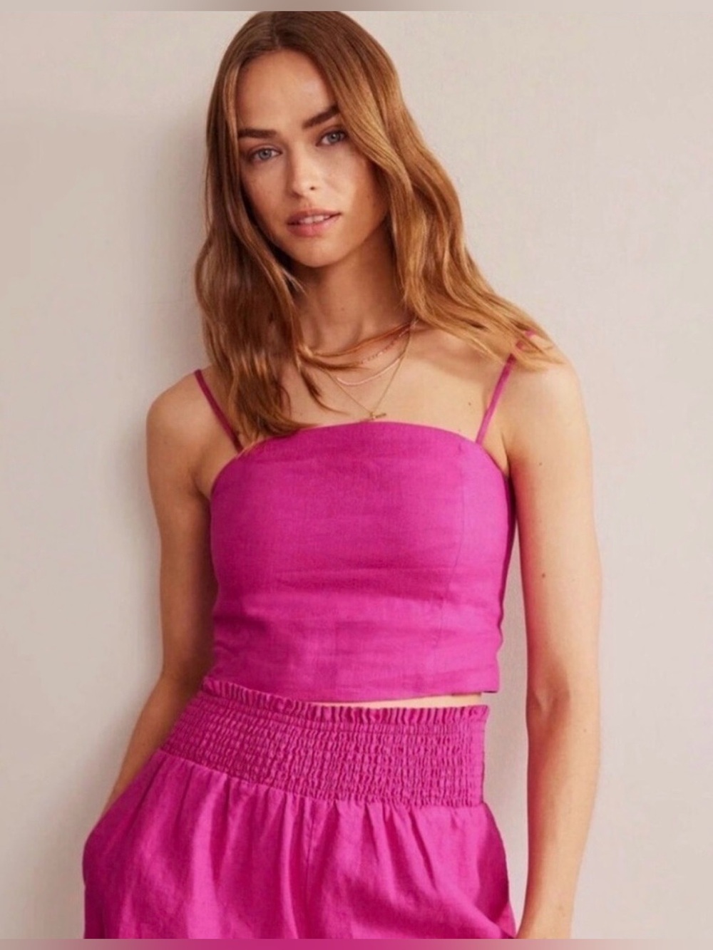 Boden Fitted Linen Strappy Crop Top- NWT Sz 14